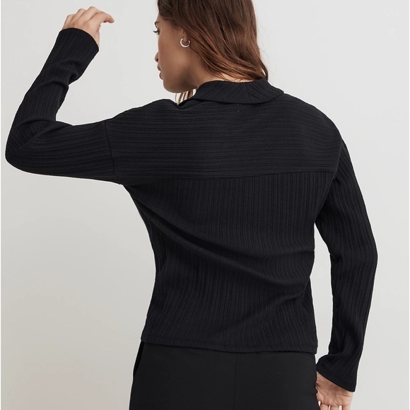 Madewell Variegated Rib Boxy Polo Shirt Black XS - Picture 3 of 8